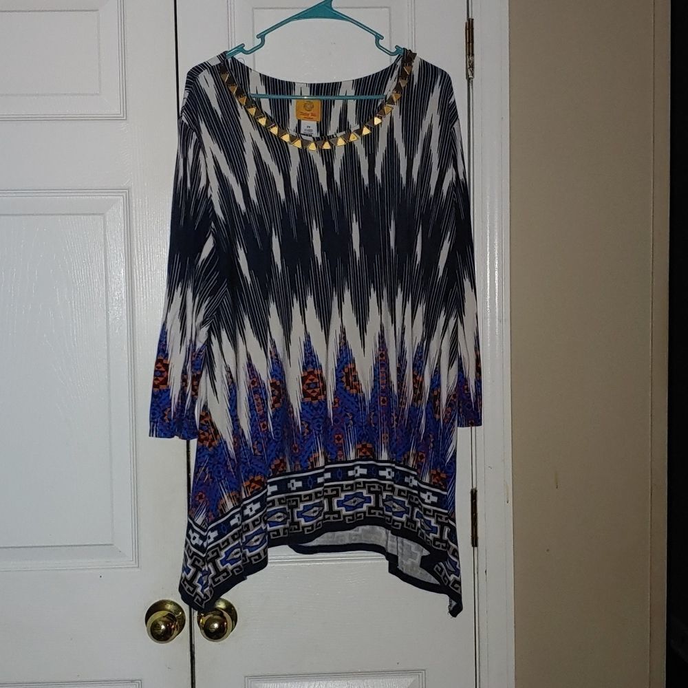 Ruby Rd blu white casual business casual tunic   Sz 2X
